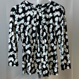 Karl Lagerfeld Bow Collar Blouse Top Black White Circle Pattern Long Sleeve sz S